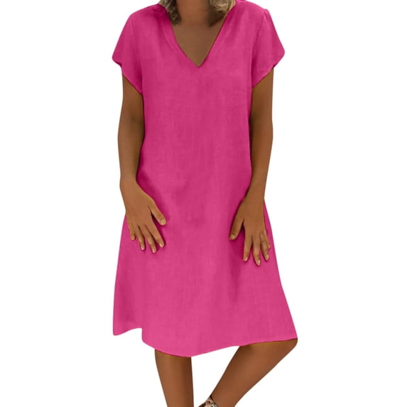JBXKXYW Summer Dresses for Women 2024 Women Summer Style Feminino Vestido T-Shirt Cotton Casual Plus Size Ladies Dress Womens Dresses Women Dresses (Hot Pink,S)
