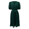 thumbnail image 1 of JBXKXYW Summer Dresses For Women 2024 Women's Spring Midi Dress Long Puff Sleeve Wrap V Neck Flowy Ruffle Pleated Casual Dresses Womens Dresses （Green,XL）, 1 of 3