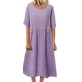 thumbnail image 1 of JBXKXYW Sundresses for Women 2024 Women's Loose Buttons O Neckt Shirt Dress Comfy Casual Cute Swing Dress With Pockets Summer Dresses Sundress (Purple,XXL), 1 of 6