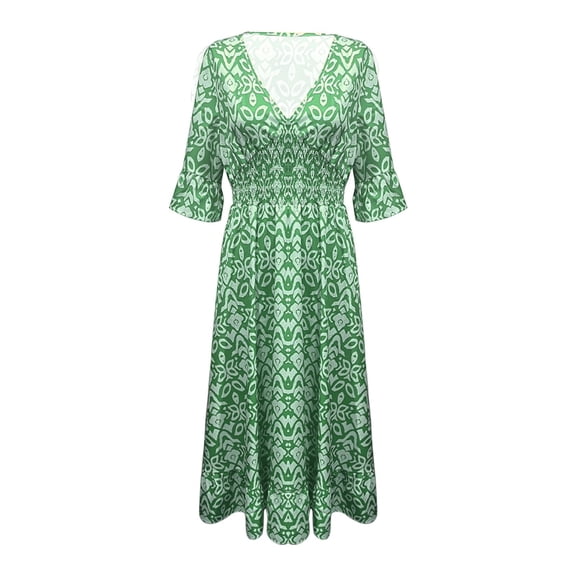 JBXKXYW Wedding Guest Dresses for Women Women's Dress Bohemian Casual Printed V Neck Waist High Waist Long Dress Women Dresses Summer Dress Women Dresses (Green,S)