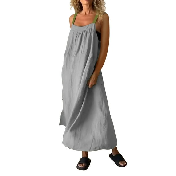 JBXKXYW Wedding Guest Dresses for Women Women's Spring and Summer Casual Cotton and Linen Suspenders Dress Dress Maxi Dress Women Dresses (Gray,S)
