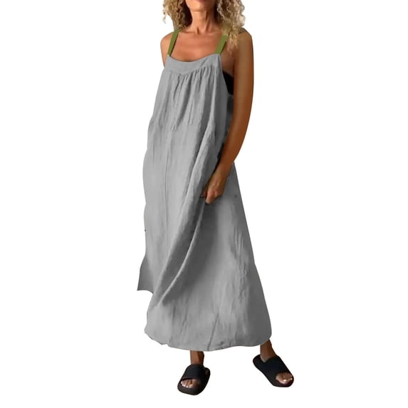 JBXKXYW Womens Dresses Summer Women's Spring and Summer Casual Cotton and Linen Suspenders Dress Dreses Maxi Dress Sundresses for Women (Gray,XXXL)