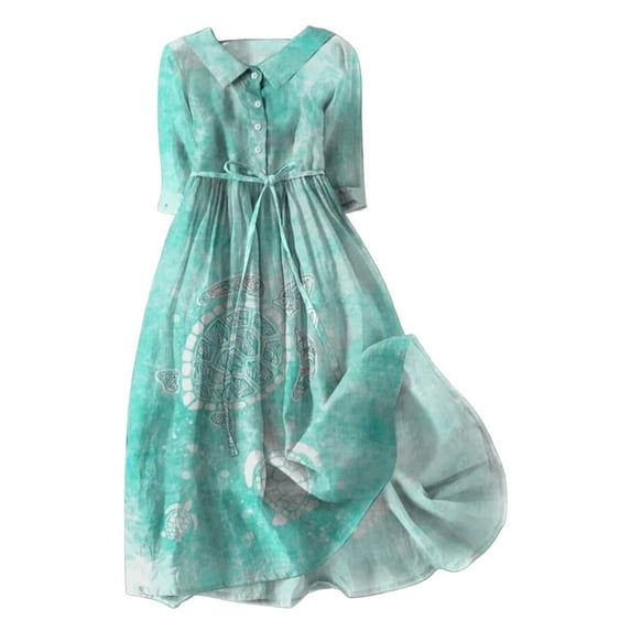 JBXKXYW Womens Summer Dresses Women's Casual Art Floral Print Button Mid Long Sleeve Loose Large Hem Drape Dress Women Dresses Maxi Dress Sundresses for Women (Beige,XL)