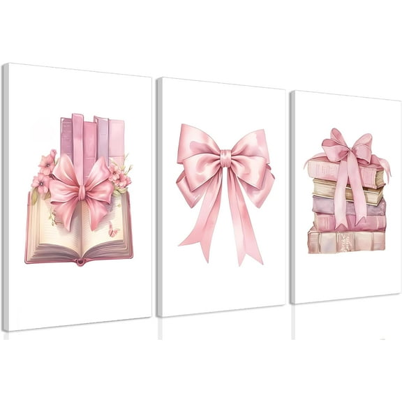 JBZZD Pink Coquette Canvas Wall Art Set of 3 Trendy Preppy Disco 8 Ball Cherry Wall Decor Posters Room Decor Prints Pictures for College Apartment Girls Bedroom Living Room Und 12x16 In