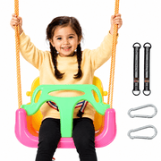 JBeeCtrl 3-in-1 Kids Swing Seat, Adjustable Toddler Swing Seat with Hanging Straps and Hooks, Convertible Outdoor Swing Seat with Detachable Handrail and Backrest for Indoor & Outdoor Use - Pink