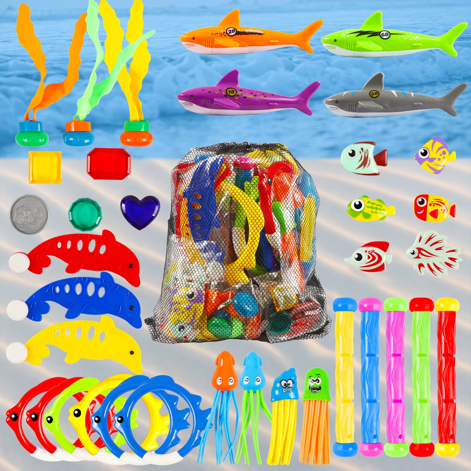 JBee Ctrl 36 Pcs Diving Pool Toys Set with Storage Bag Summer Water