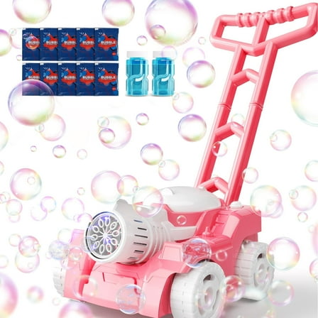 JBeeCtrl Bubble Machine Bubble Lawn Mower for Kids Toddlers Automatic Push Toys Summer Outdoor Toys Bubble Maker for Boys Girls 3-6 Years（Pink）