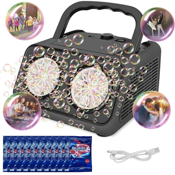 JBeeCtrl Bubble Machine for Toddlers & Kids Upgrade Automatic Bubble Blower with 2 Fans, Bubble Maker Plug-in or Batteries Bubble Toys for Kids Outdoor Birthday Party