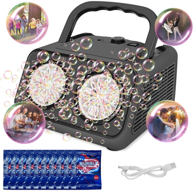 JBee Ctrl Bubble Machine for Kids, Automatic 2-Fan Blower, Plug-in ...