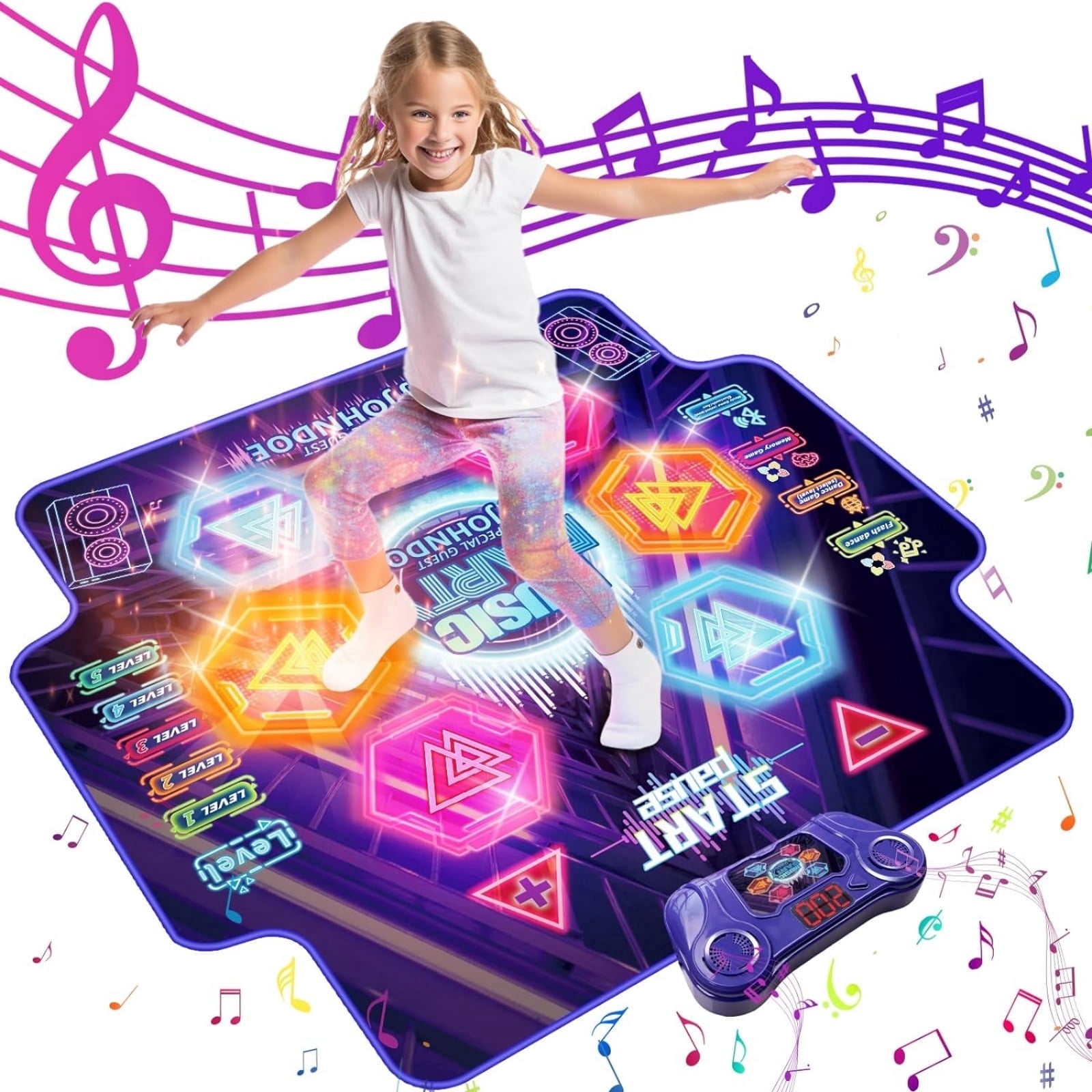 JBeeCtrl Dance Mat Toys for Girls 3-6 Years Dance Pad with 6-Button Wireless Bluetooth Music with 4 Game Modes Christmas Birthday  Gifts for Girls Boys