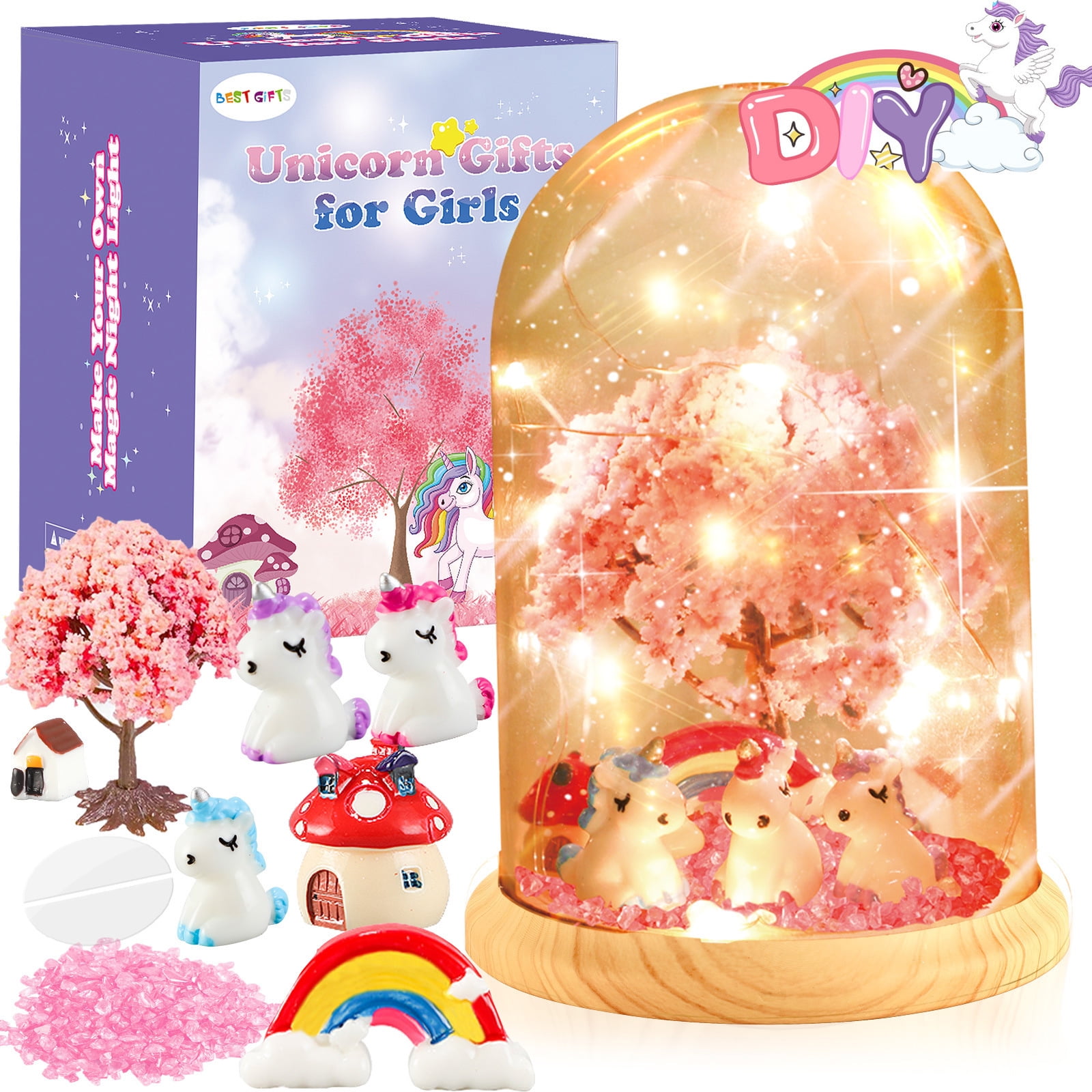  Unicorns Gifts for Girls 5 6 7 8 9 10+ Years Old, Kids Unicorn  Toys with Light Up Plush Star Pillow/ Diary/ Headband/ Eye Mask/ Water  Bottle, Soft Plush Toys Set