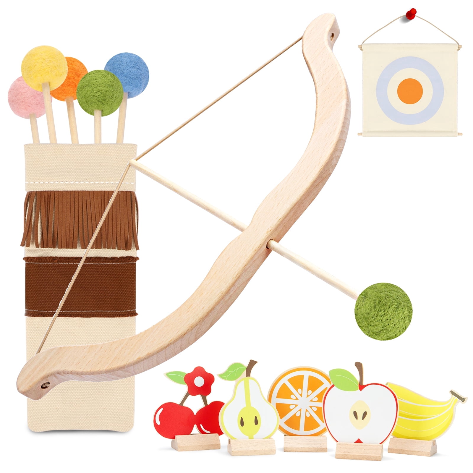 JBeeCtrl Kids Bow and Arrow Set, Wooden Archery Toy for Boys & Girls Aged 3-7, Bow and Arrow for Kids, Includes 5 Arrows, 5 Targets, Cotton Quiver, Indoor & Outdoor Play