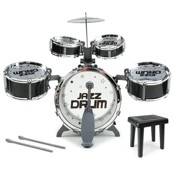 JBeeCtrl Kids Drum Set for Toddlers 1-3 Drum Set for Kids with Chair Musical Jazz Drum Toys for Boys Girls Aged 2 3 4 5 6 7 Drum Kit Instrument Birthday Gift-Black