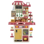 JBeeCtrl Play Kitchen Set for Kids 48Pcs 28Inch Kids Toy Kitchen Playset with Real Sounds & Lights Pretend Play Food Toddler Kitchen Toy Gift for Boys and Grlis Age 3 4 5 6 7(27.5"x18.1"x8.6) Pink