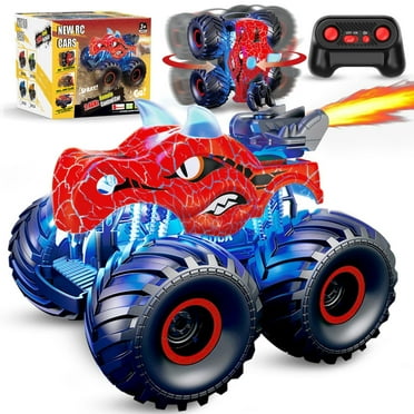 JBee Ctrl Remote Control Car 2.4GHz 360° Rotating RC Monster Trucks for Boys with Spray, Light & Sound Dinosaur Toys for Kids Boys 3 4 5 6 7 8 Christmas Birthday Gift（Red）