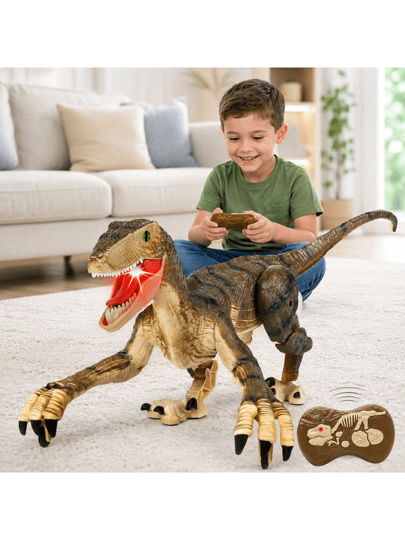 Remote Control Dinosaur Toys for Kids Boys Girls Walking Robot RC T-Rex with Lights and Sounds Dinosaur Toy Gifts for Boys Age 3-5, 5-7, 8-12 Years Old - Brown