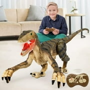 JBee Ctrl Remote Control Dinosaur Toys for Kids Boys Girls Walking Robot RC T-Rex with Lights and Sounds Dinosaur Toy Gifts for Boys Age 3-5, 5-7, 8-12 Years Old - Brown