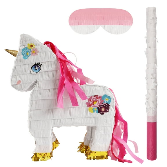 JBee Ctrl Unicorn Pinata Unicorn Party Supplies Pinata Bundle with Blindfold and Bat for Girls Boys Kids Unicorn Theme Birthday Party Game Decorations (16.14" x 12.6" x 3.5")