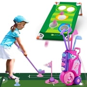JBeeCtrl 2-in-1 Kids Golf Set with Cornhole Board and Putting Mat, Toddler Golf Toys