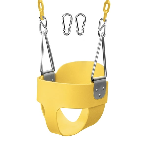 JBeeCtrl Baby Swing High Back Full Bucket Toddler Swing Seat with Coated Chain and Carabiners, 1 Pack, 7.8 x 17.7 x 11 in- Yellow