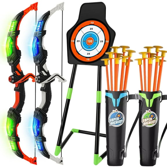 JBeeCtrl Bow and Arrow Set for Kids 3-12 Years Old, Archery Toy Set for Boys with LED Lights Outdoor Toys for Kids Boys Girls