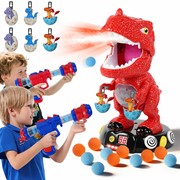 JBeeCtrl Dinosaur Toys for Boys Moveable Dinosaur Shooting Game Toy for 3-5, 5-7, 8-11 Years Old Boys Shooting Target with 2 Pump Blasters 48 Foam Balls Christmas Birthday Gift for Kids-Orange