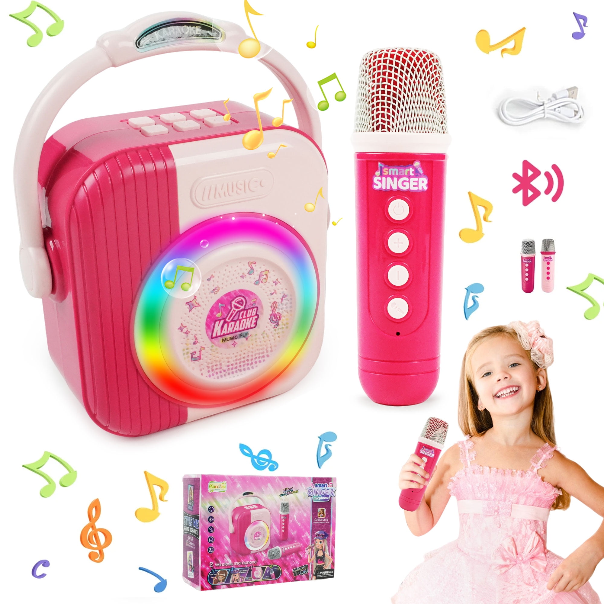 JBeeCtrl Mini Karaoke Machine for Kids with 2 Wireless Microphones Kids Karaoke Machine Toys for 3 4 5 6 7 8 9 10 Years Old Girls Birthday Gifts