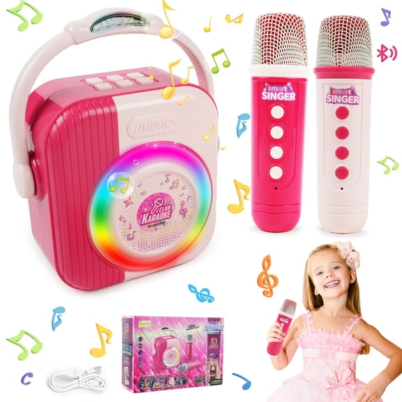 JBeeCtrl Mini Karaoke Machine for Kids with 2 Wireless Microphones Kids Karaoke Machine Toys for 3 4 5 6 7 8 9 10 Years Old Girls Birthday Gifts