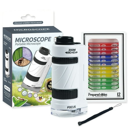 JBeeCtrl Mini Microscope for Kids 60X-180X Zoom Portable Handheld Pocket Microscope for Adults STEM Science Experiment Toy for Kids Ages 5-7 8-12 Education Gift for Boys & Girls Age 6+