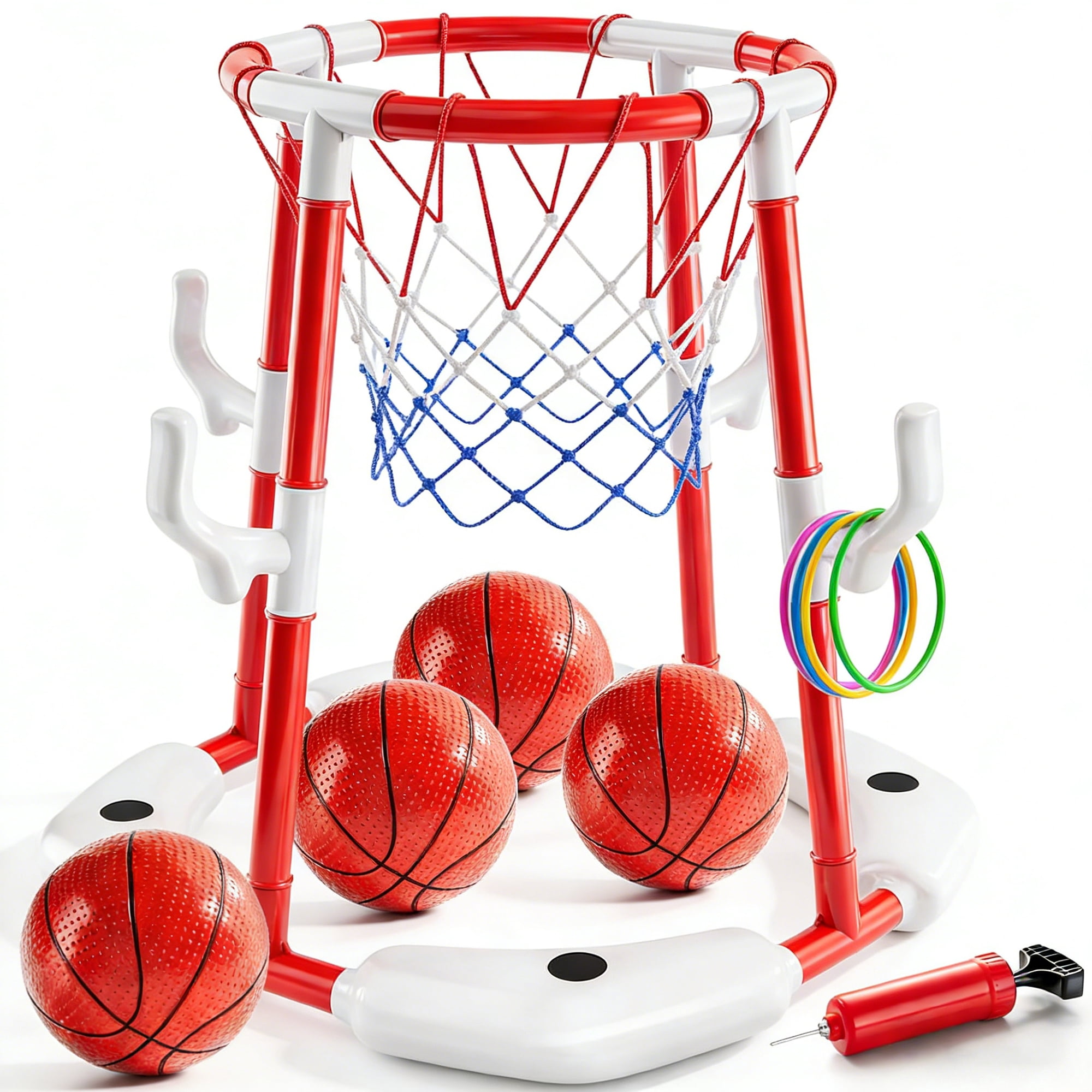 JBeeCtrl Pool Basketball Hoop Toys for Kids Ages 4-8 8-12 & Adult Floating Basketball Hoop Summer Outdoor Swimming Pool Games Water Play Toys Family Party for Kids（Red）