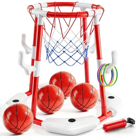 JBeeCtrl Pool Basketball Hoop Toys for Kids Ages 4-8 8-12 & Adult Floating Basketball Hoop Summer Outdoor Swimming Pool Games Water Play Toys Family Party for Kids(Red)