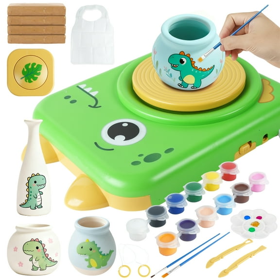 JBeeCtrl Pottery Wheel for Kids with 4 Pack Air Dry Clay Kids Pottery Wheel Kit for Beginners Arts and Crafts Kit for Kids Ages 8-12 Christmas Birthday Gift for 6 7 8 9 10 11 12 Girls Boys-Dinosaur