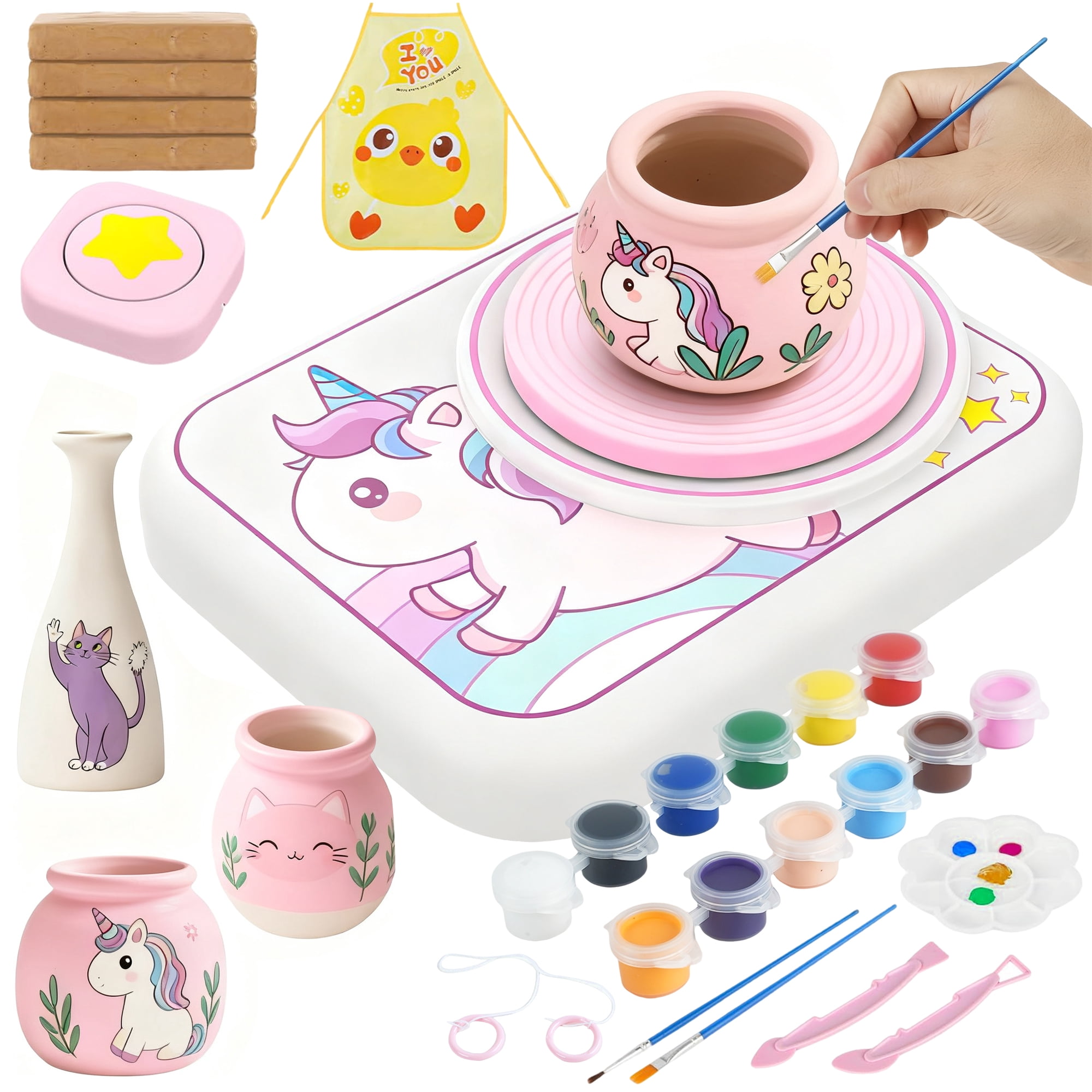 JBeeCtrl Pottery Wheel for Kids with 4 Pack Air Dry Clay Kids Pottery Wheel Kit for Beginners Arts and Crafts Kit for Kids Ages 8-12 Christmas Birthday Gift for 6 7 8 9 10 11 12 Girls Boys-Unicorn