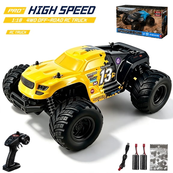 JBeeCtrl RC Cars for Adults 1:18 All Terrain Remote Control Car Toys 36 KPH High Speed 4WD Electric Vehicle w/ 2.4 GHz Remote Control Waterproof Off-Road Monster Truck w/ 2 Batteries-Yellow