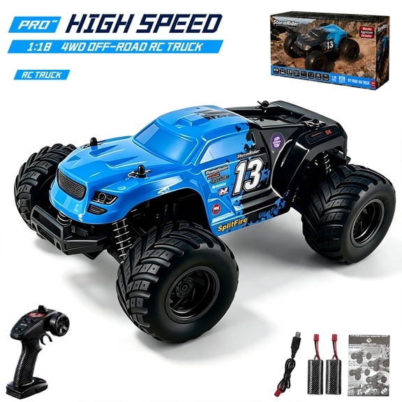 JBeeCtrl RC Cars for Adults 1:18 All Terrain Remote Control Car Toys 36 KPH High Speed 4WD Electric Vehicle w/ 2.4 GHz Remote Control Waterproof Off-Road Monster Truck w/ 2 Batteries-Blue