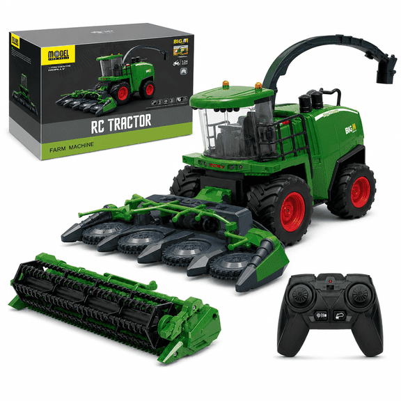 JBeeCtrl RC Tractor Toy for Boys 3 4 5 6 7 8 Years Old Remote Control Forage Harvester Toy for Kids with 2 Interchangeable Headers Farm Toy Birthday Gifts for Boys
