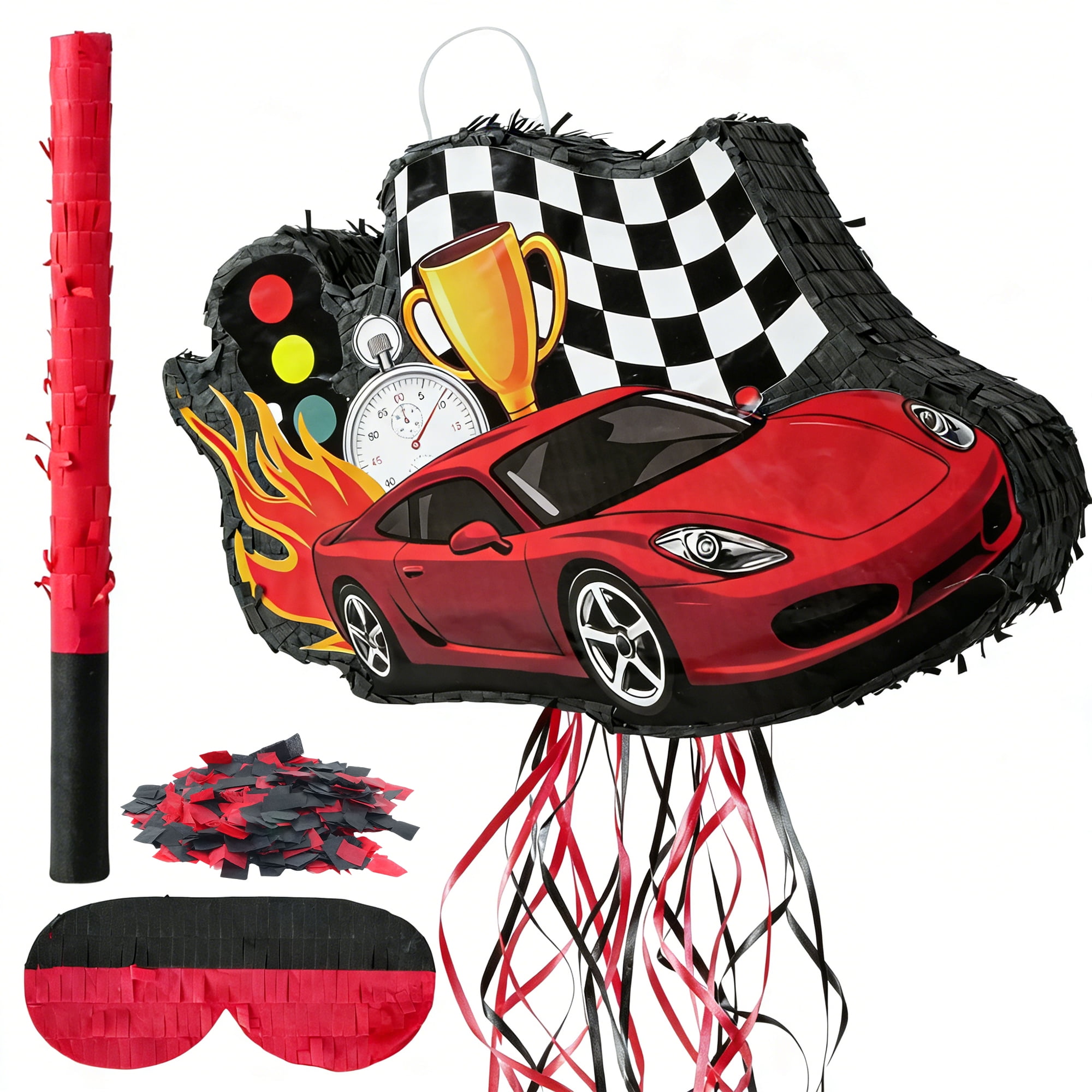 JBeeCtrl Race Car Pinata for Boys Bundle with a Blindfold and Bat Racing Car Pinata for Birthday Party Supplies Decorations(15.7"x11.8"x3.5")