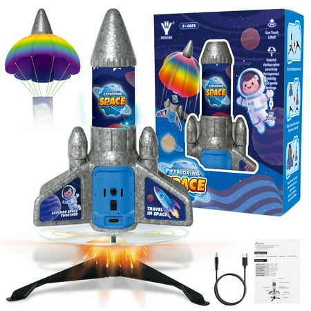 JBeeCtrl Rocket Launcher for Kids Ages 8-12, 200 Feet Self Launching Motorized Air Rocket Toy, Outdoor Toys for Kids 8-12, Model Rockets with Parachute Safely Land, Christmas Birthday Gifts for Boys