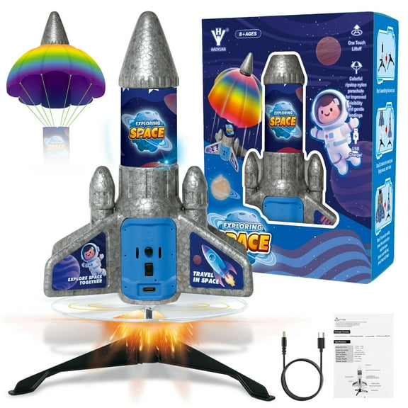 JBeeCtrl Rocket Launcher for Kids Ages 8-12, 200 Feet Self Launching Motorized Air Rocket Toy, Outdoor Toys for Kids 8-12, Model Rockets with Parachute Safely Land, Christmas Birthday Gifts for Boys