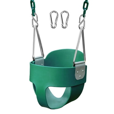 JBeeCtrl Toddler Swing Seat High Back Bucket Swing Seat with Coated Chain and Carabiners, Green