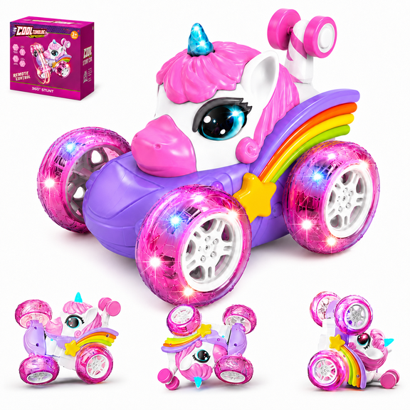 JBeeCtrl Unicorn Remote Control Car for Girls RC Pink Monster Truck for Girls 360° Rc Stunt Car Unicorn Toys Christmas Birthday Gift for Girls 3 4 5 6 7 8 Year Old