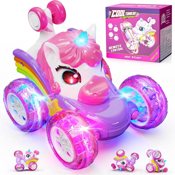 JBeeCtrl Unicorn Remote Control Car for Girls RC Pink Monster Truck for Girls 360 Rc Stunt Car Unicorn Toys Christmas Birthday Gift for Girls 3 4 5 6 7 8 Year Old