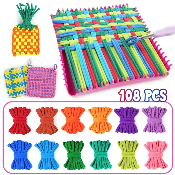 JBeeCtrl Weaving Loom Kit for Kids 108 Pcs DIY Pot Holder Loom Knitting Kits Arts and Crafts for Girls 8-12 Birthday Gifts Girls Toys Ages 5 6 7 8-12