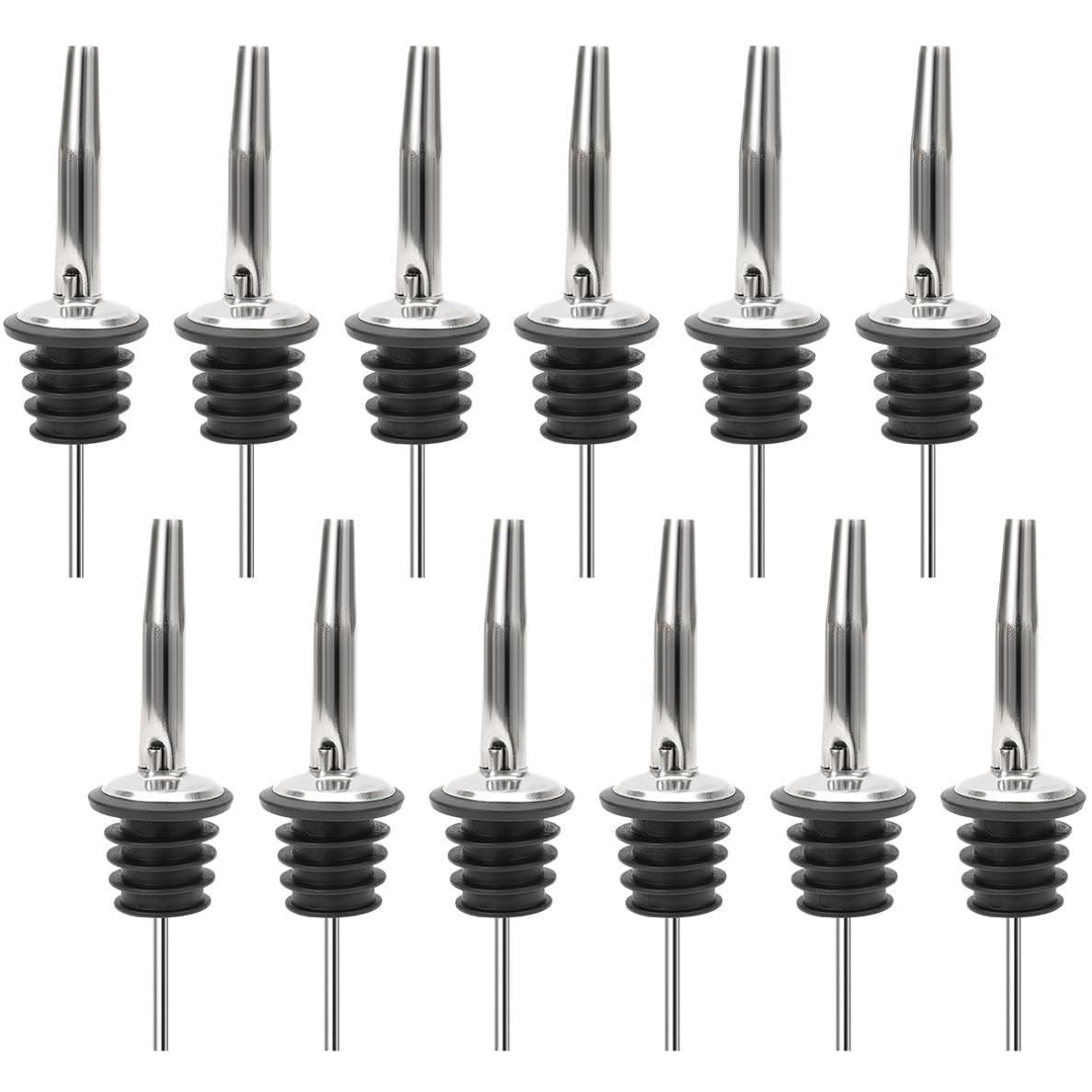 12-Pack Stainless Steel Tapered Spout Bottle Pourers
