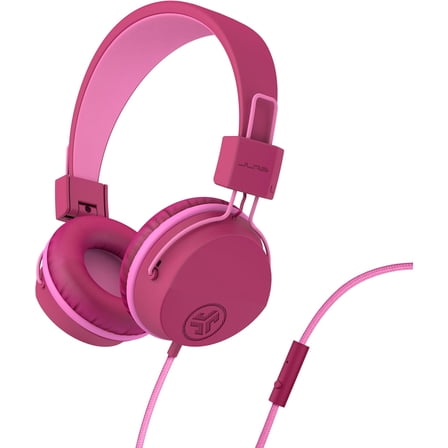 JBuddies Studio On-Ear Kids Wired Headphones, Toddler Kid Safe, Volume Limiter, Folding, Adjustable, Noise Isolation, with Mic (Dark Pink)