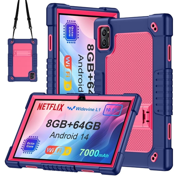 JBuwsdan Case for TabneraX 10.1 Inch Tablet,Shockproof Kids Friendly Protective Cover Built-in Kickstand with Shoulder Strap Case for TabneraX UTbook 10.1 Inch/AWOW UTBook_14 10.1" Tablet(Navy/Pink)