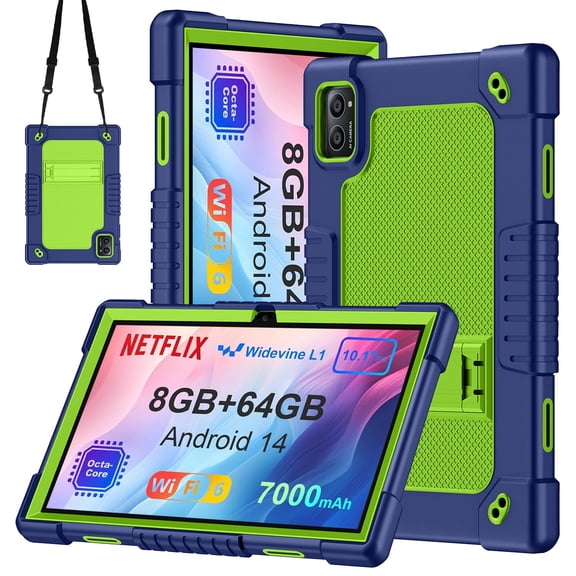 JBuwsdan Case for TabneraX 10.1 Inch Tablet,Shockproof Kids Friendly Protective Cover Built-in Kickstand with Shoulder Strap Case for TabneraX UTbook 10.1 Inch/AWOW UTBook_14 10.1" Tablet(Navy/Green)