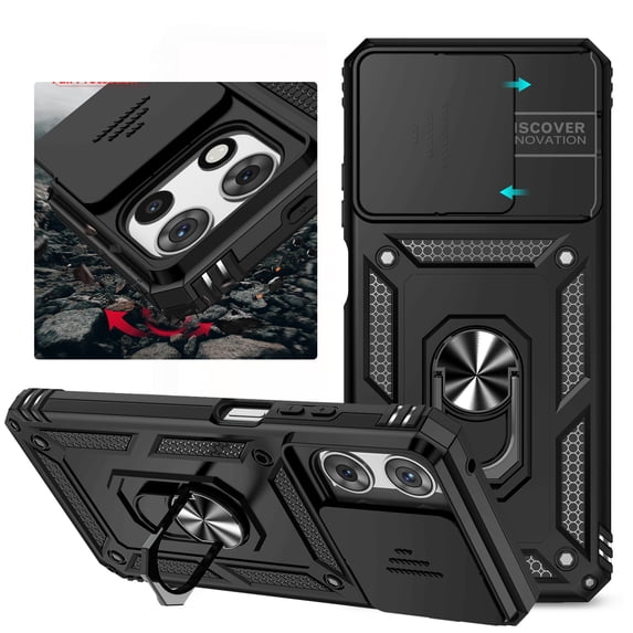 JBuwsdan For Moto G 2026 Case,For Moto G Play 2025 Case Built in Finger Ring Holder Kickstand,Heavy Duty Shockproof Full Body Protective Phone Cover - Black