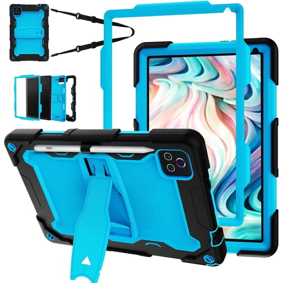 JBuwsdan for Urao X109 Tablet 10.1 Inch Tablet Case,Shockproof Heavy Duty Built-in Kickstand with Shoulder Strap Case for Urao X109 Android 16 Tablets 2026(Black/Blue)