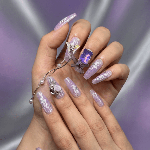 JC Adjustable Regular Coffin Artificial Nails, 10 Pieces